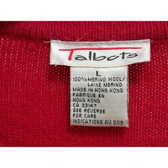 Vtg Talbots Cable Knit Merino Wool Holiday Outdoor Warm Sz Large Winter Cardigan - Picture 6 of 8
